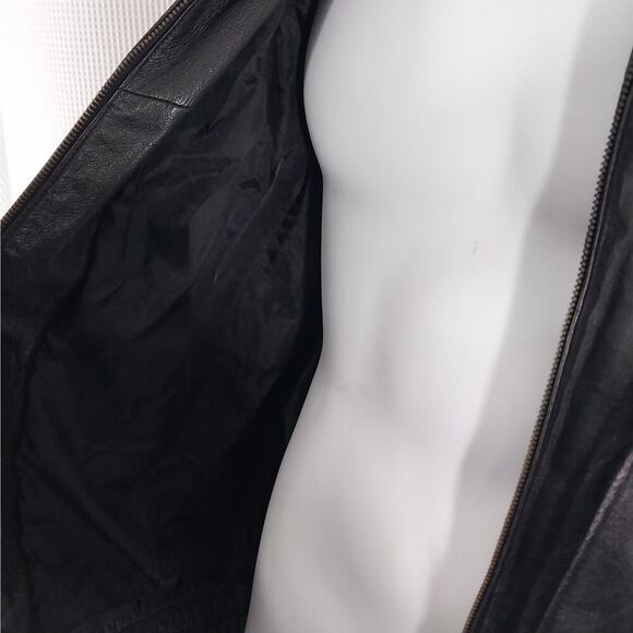 VINTAGE OSCAR PIEL! HOT BLACK GENUINE LEATHER, AMERICA BIKER/MOTO JACKET! SZ L - Picture 8 of 11